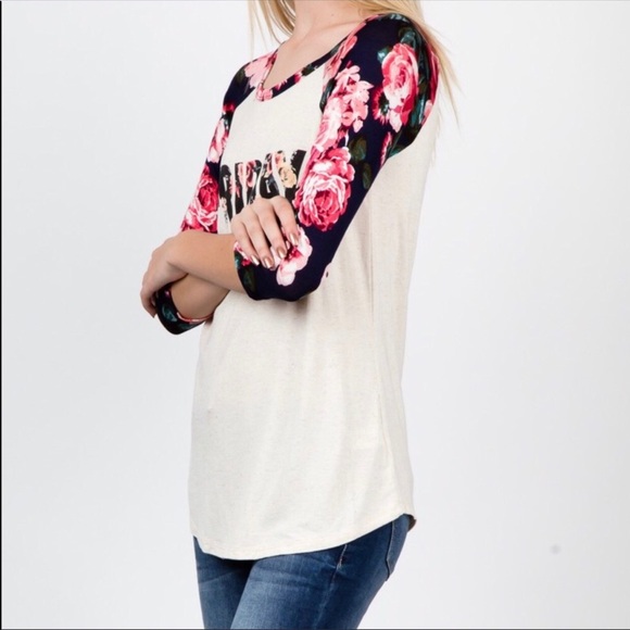 Navy “Friday” floral 3/4 sleeve top - Picture 5 of 5